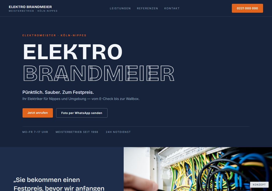 Bir elektrik ustası için konsept web sitesi: Brandmeier