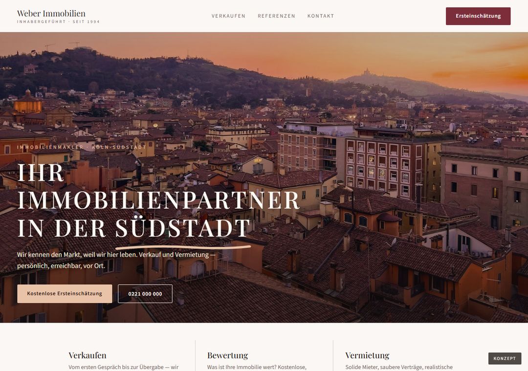 Bir emlak ofisi için konsept web sitesi: Weber Immobilien