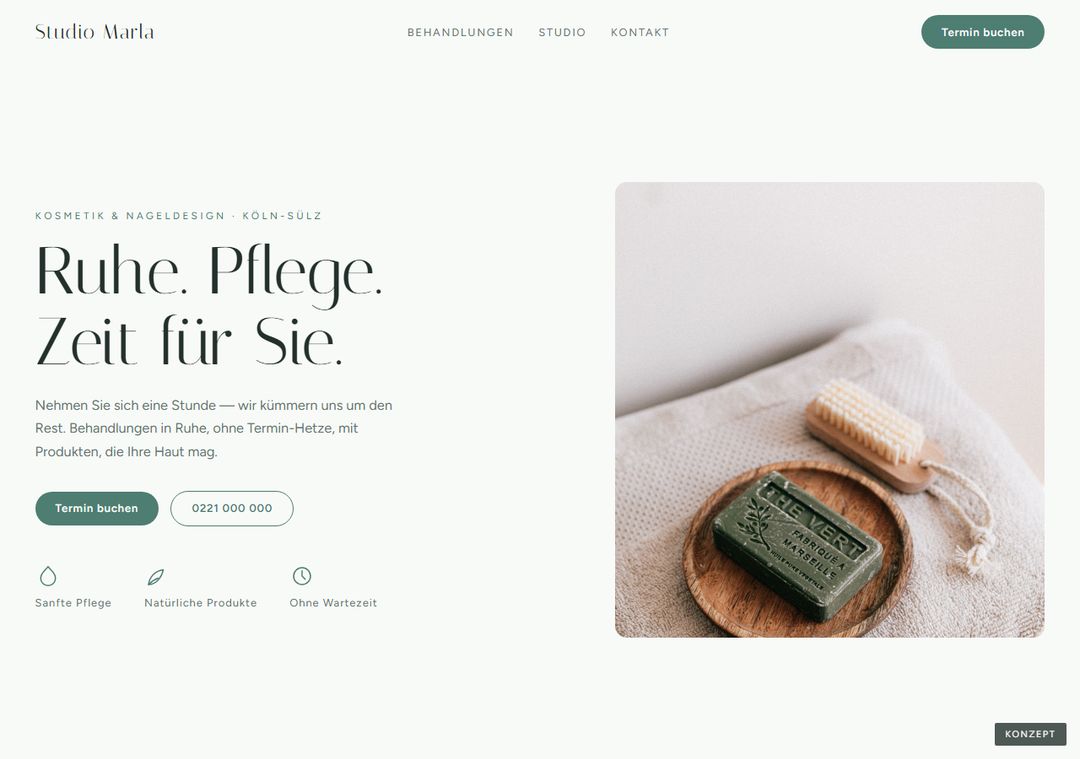 Bir güzellik stüdyosu için konsept web sitesi: Marla