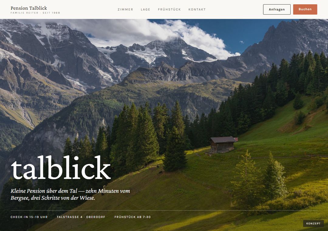 Bir pansiyon için konsept web sitesi: Talblick